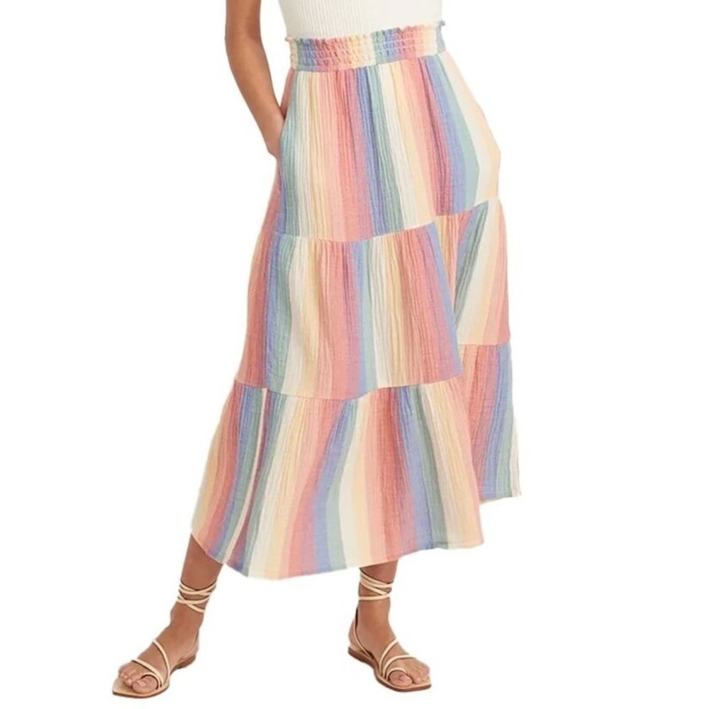 Marine Layer Corinne Maxi Skirt Rainbow Stripes Gauge Cotton Festival Size Small